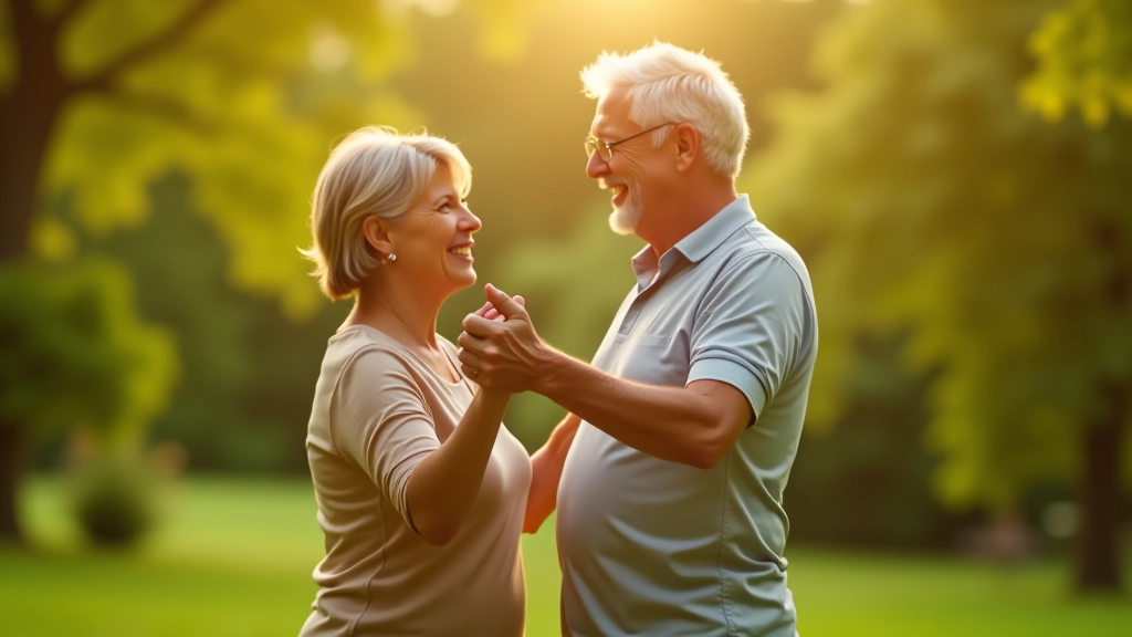 Mature couple dancing together in bright studio setting