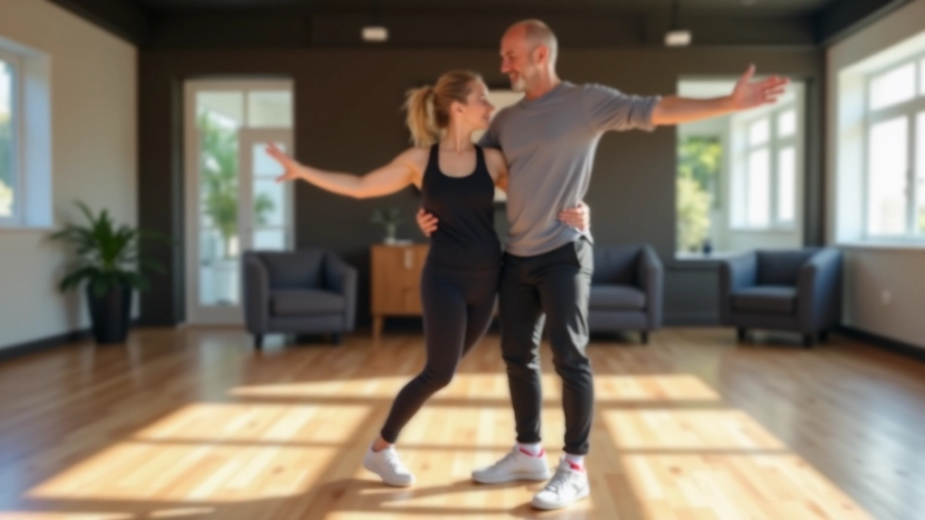 Instructor demonstrating basic bachata steps in bright dance studio