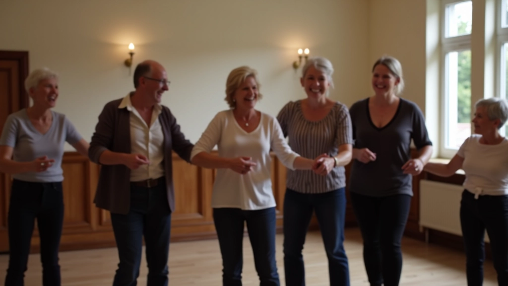 Diverse group of mature dancers practicing together